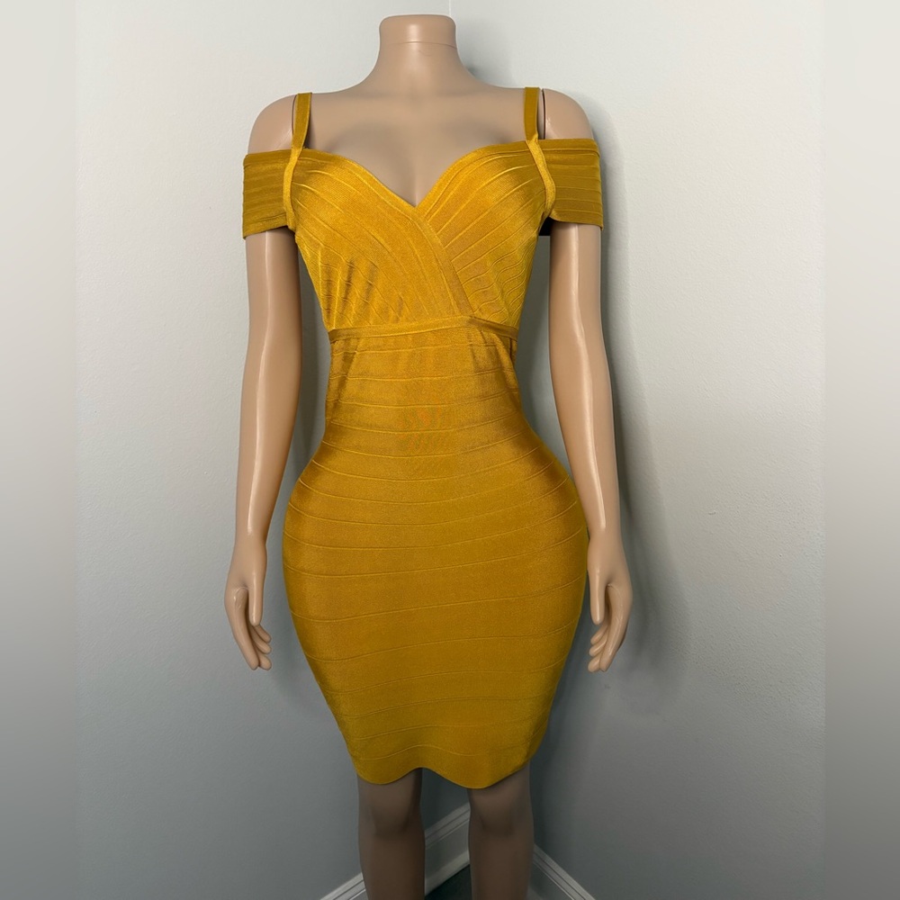 WOW Couture Mustard Off-Shoulder Mini Dress